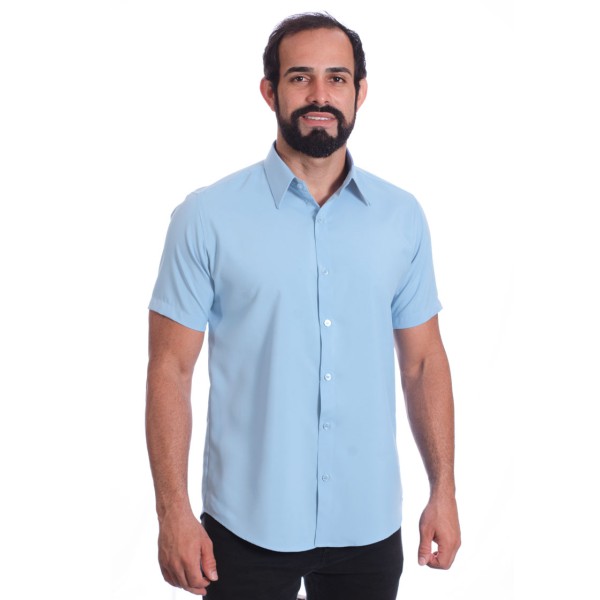 Camisa social azul claro masculina manga curta de microfibra