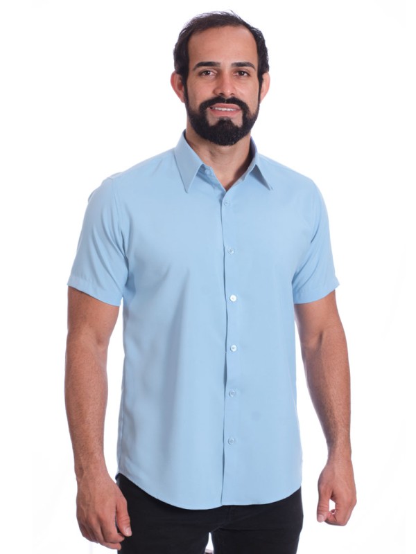 Camisa social azul claro masculina manga curta de microfibra