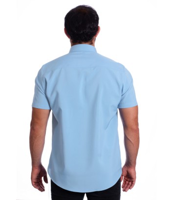 Camisa social azul claro masculina manga curta de microfibra