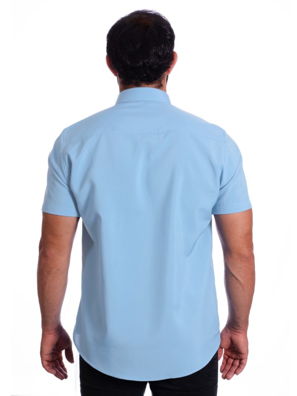 Camisa social azul claro masculina manga curta de microfibra