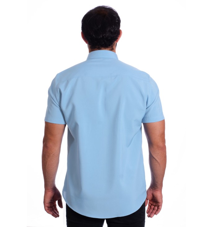 Camisa social azul claro masculina manga curta de microfibra