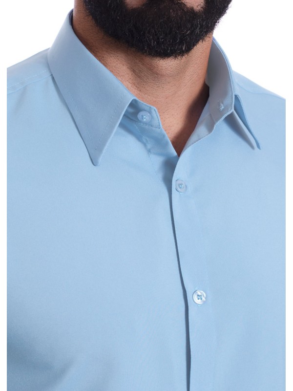 Camisa social azul claro masculina manga curta de microfibra