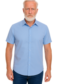 Camisa social azul colonial de microfibra manga curta