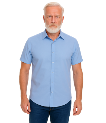 Camisa social azul colonial de microfibra manga curta