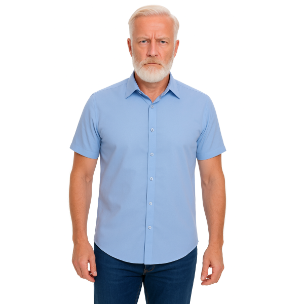 Camisa social azul colonial de microfibra manga curta