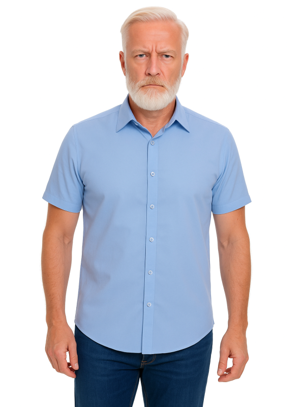 Camisa social azul colonial de microfibra manga curta Camisa social azul colonial de microfibra manga curta