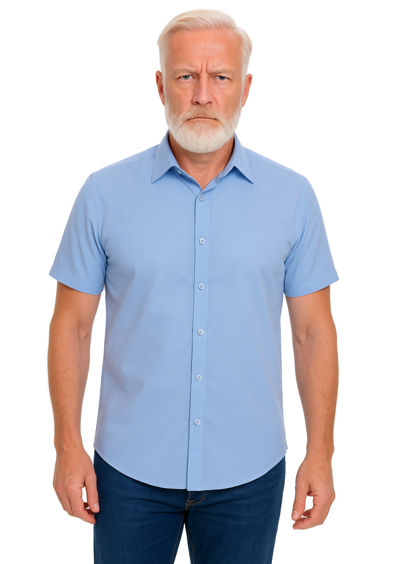 Camisa social azul colonial de microfibra manga curta