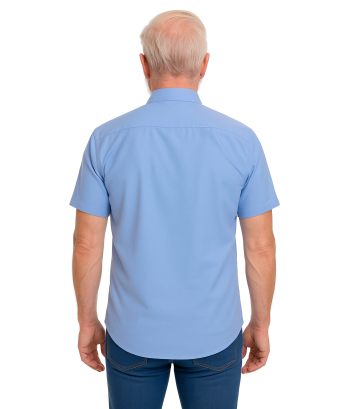 Camisa social azul colonial de microfibra manga curta