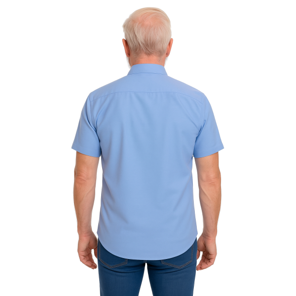 Camisa social azul colonial de microfibra manga curta