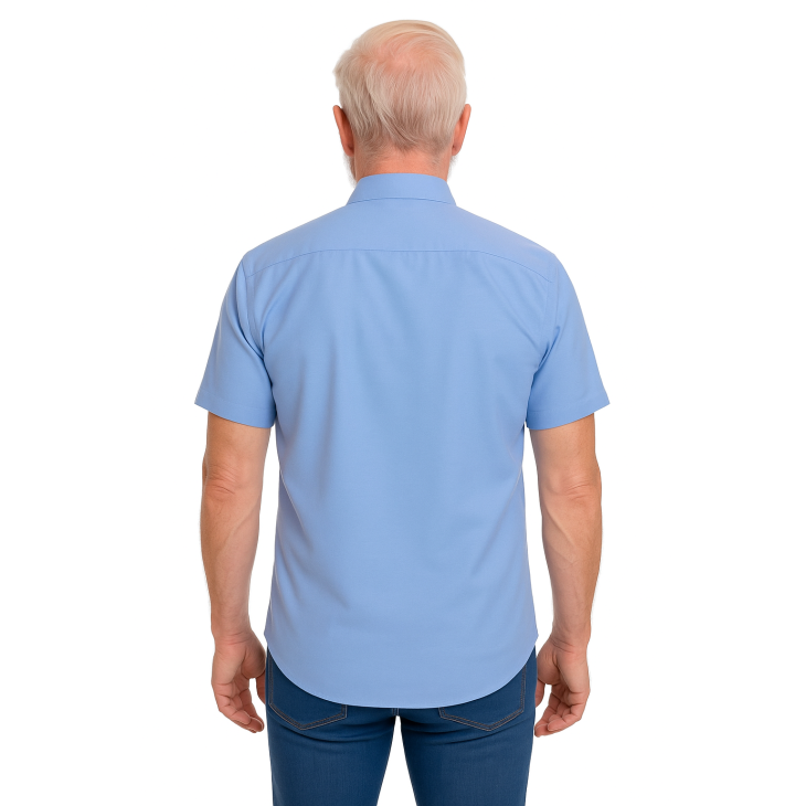 Camisa social azul colonial de microfibra manga curta