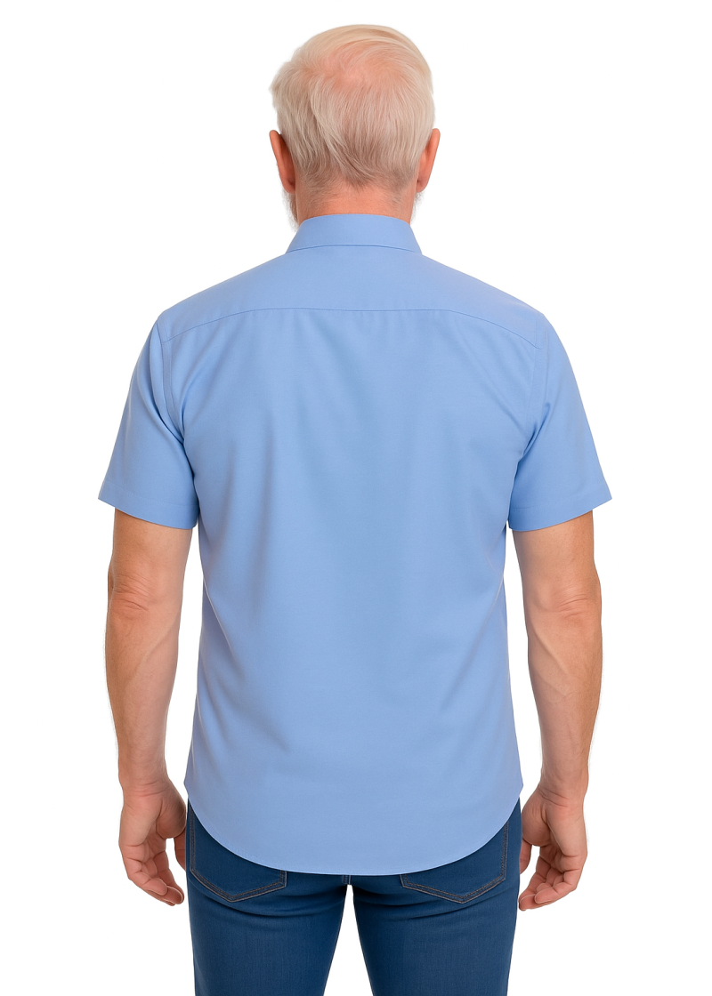 Camisa social azul colonial de microfibra manga curta