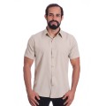 Camisa social caqui masculina de microfibra manga curta