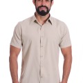 Camisa social caqui masculina de microfibra manga curta