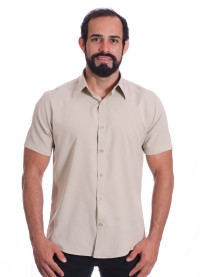 Camisa social caqui masculina de microfibra manga curta