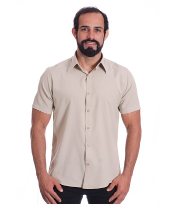 Camisa social caqui masculina de microfibra manga curta