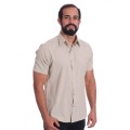 Camisa social caqui masculina de microfibra manga curta