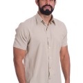 Camisa social caqui masculina de microfibra manga curta