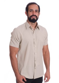 Camisa social caqui masculina de microfibra manga curta