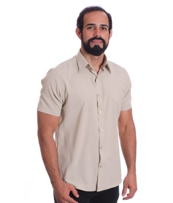Camisa social caqui masculina de microfibra manga curta