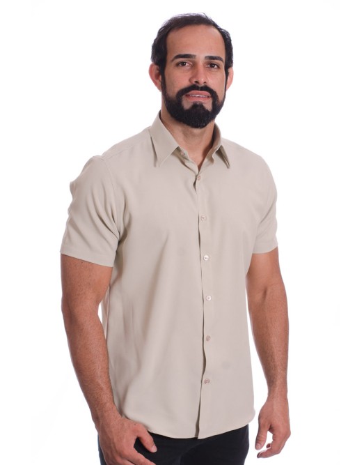 Camisa social caqui masculina de microfibra manga curta Camisa social caqui masculina de microfibra manga curta