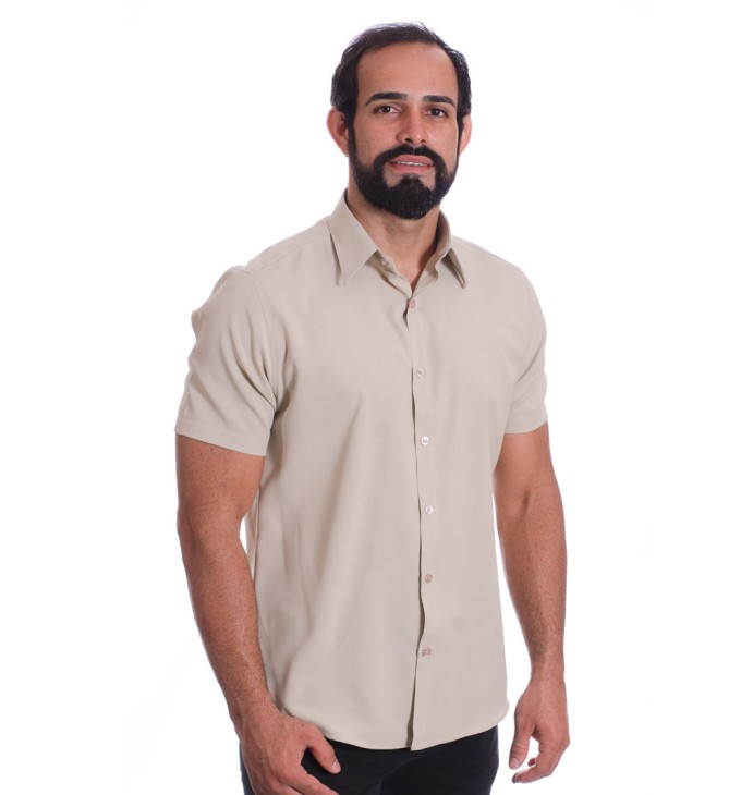 Camisa social caqui masculina de microfibra manga curta