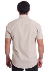 Camisa social caqui masculina de microfibra manga curta