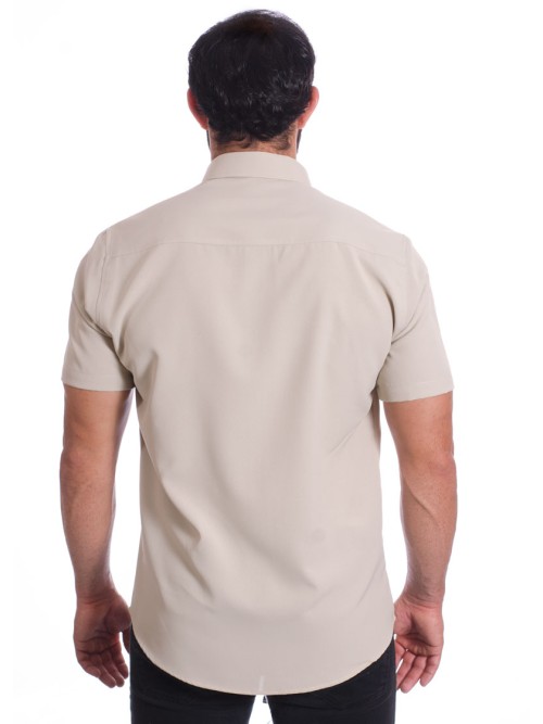 Camisa social caqui masculina de microfibra manga curta Camisa social caqui masculina de microfibra manga curta