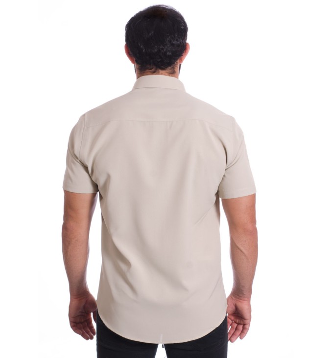 Camisa social caqui masculina de microfibra manga curta