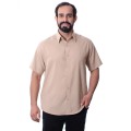 Camisa social bege masculina de microfibra manga curta