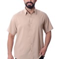 Camisa social bege masculina de microfibra manga curta