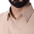Camisa social bege masculina de microfibra manga curta