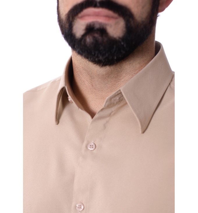 Camisa social bege masculina de microfibra manga curta Camisa social bege masculina de microfibra manga curta