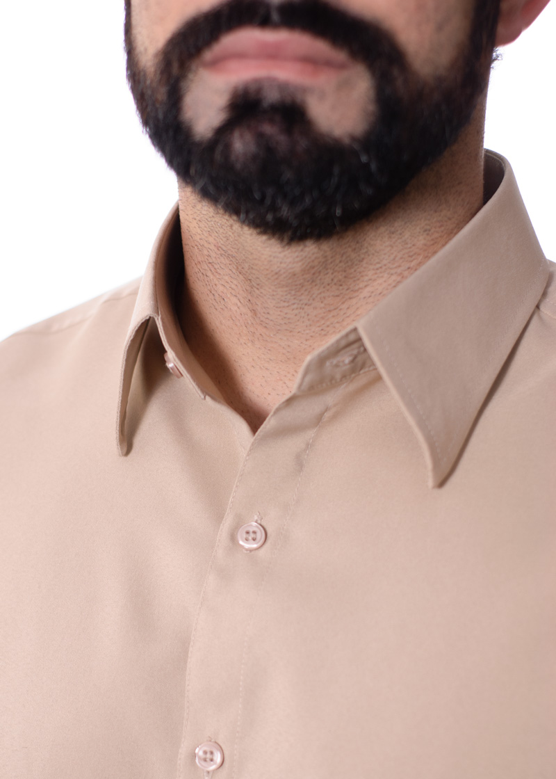 Camisa social bege masculina de microfibra manga curta