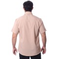 Camisa social bege masculina de microfibra manga curta