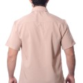 Camisa social bege masculina de microfibra manga curta