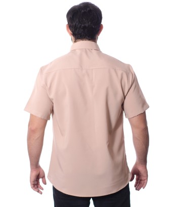 Camisa social bege masculina de microfibra manga curta