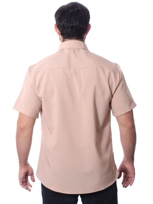 Camisa social bege masculina de microfibra manga curta
