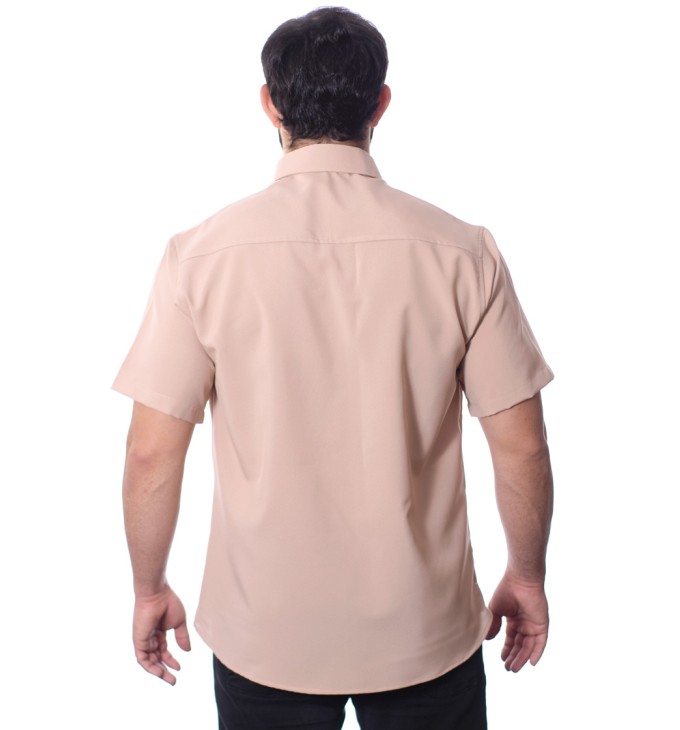 Camisa social bege masculina de microfibra manga curta Camisa social bege masculina de microfibra manga curta