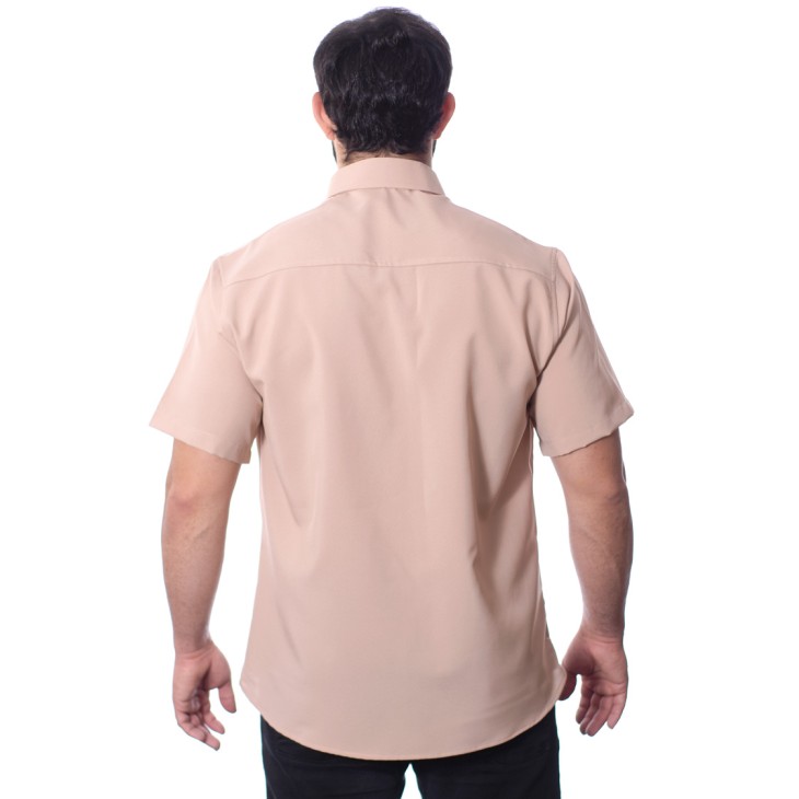 Camisa social bege masculina de microfibra manga curta