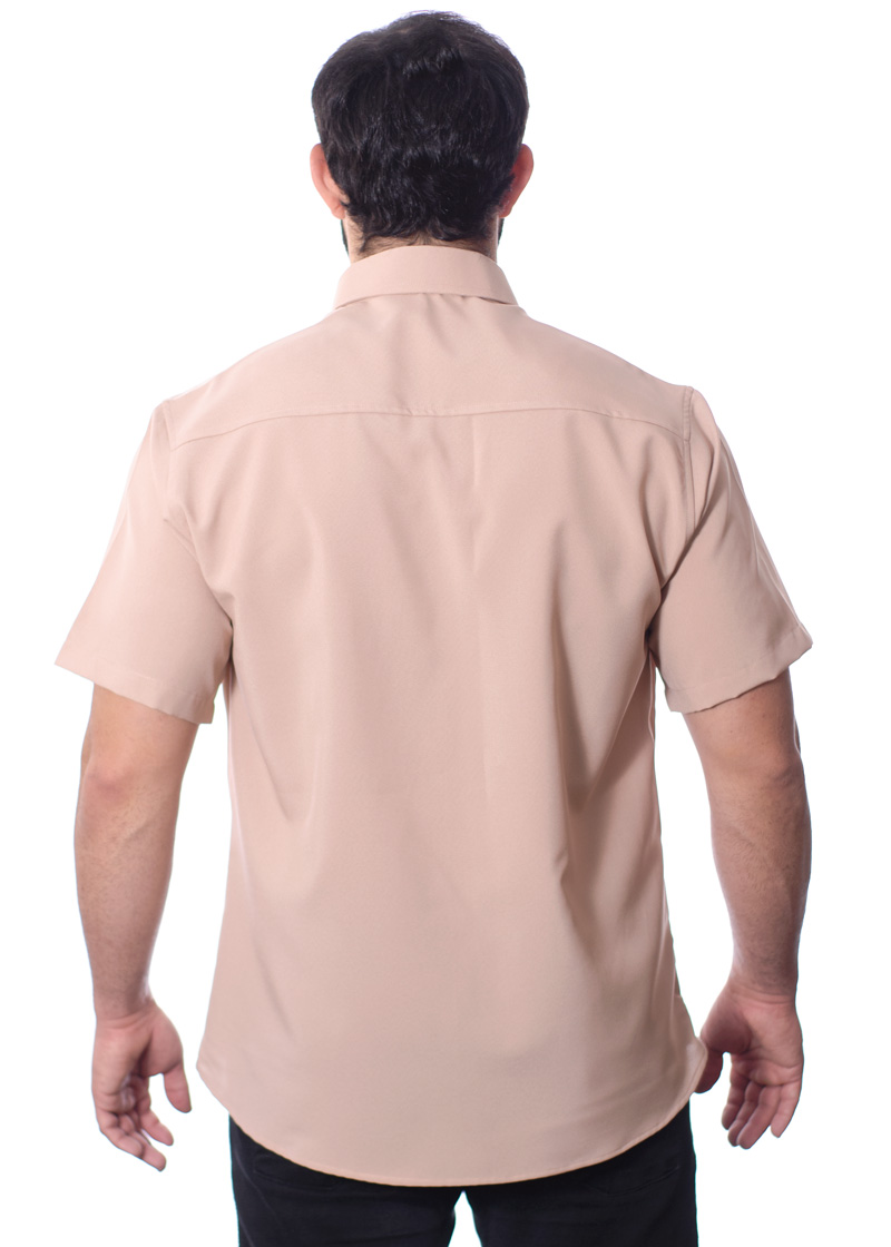 Camisa social bege masculina de microfibra manga curta