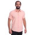 Camisa social salmão masculina de microfibra manga curta