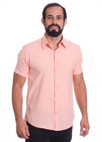 Camisa social salmão masculina de microfibra manga curta