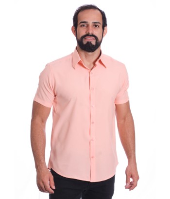 Camisa social salmão masculina de microfibra manga curta