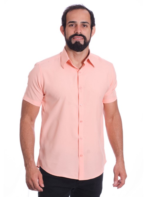 Camisa social salmão masculina de microfibra manga curta Camisa social salmão masculina de microfibra manga curta