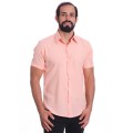 Camisa social salmão masculina de microfibra manga curta