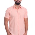 Camisa social salmão masculina de microfibra manga curta