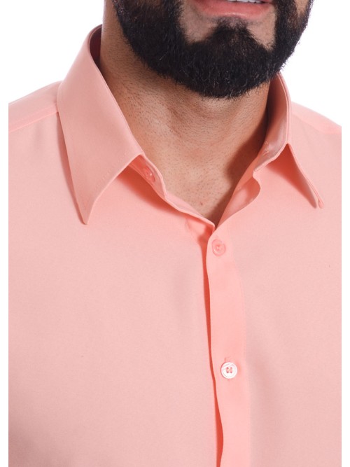 Camisa social salmão masculina de microfibra manga curta