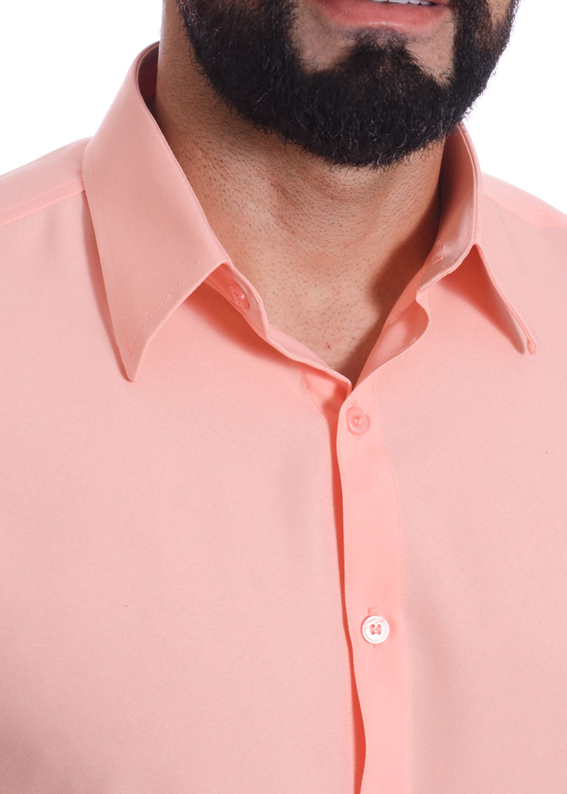 Camisa social salmão masculina de microfibra manga curta