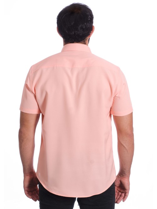 Camisa social salmão masculina de microfibra manga curta