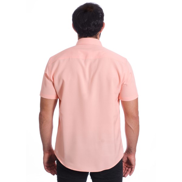 Camisa social salmão masculina de microfibra manga curta